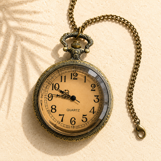 Alice in Wonderland Pocket Watch Classic Design with Stainless Steel Case and Chain