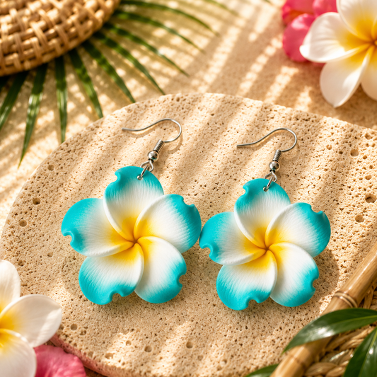 Turquoise Plumeria Flower Drop Earrings