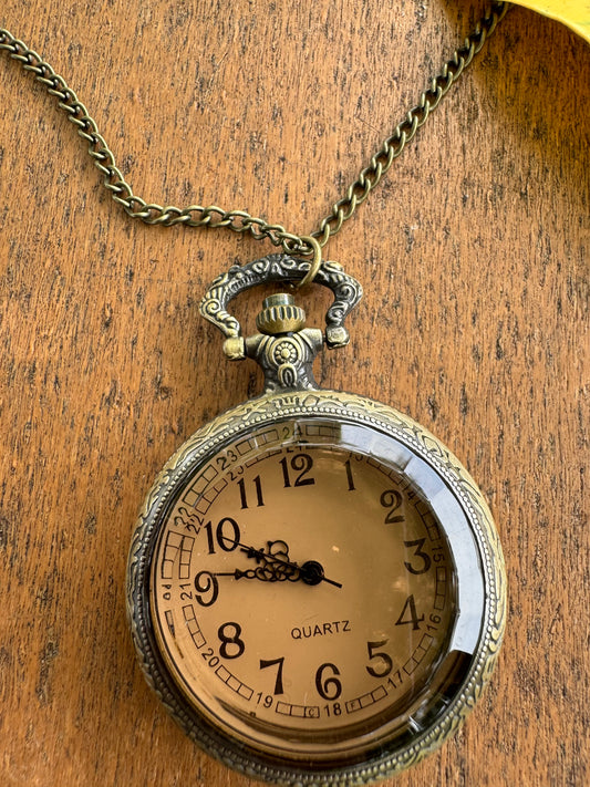 Alice in Wonderland Pocket Watch Classic Design with Stainless Steel Case and Chain
