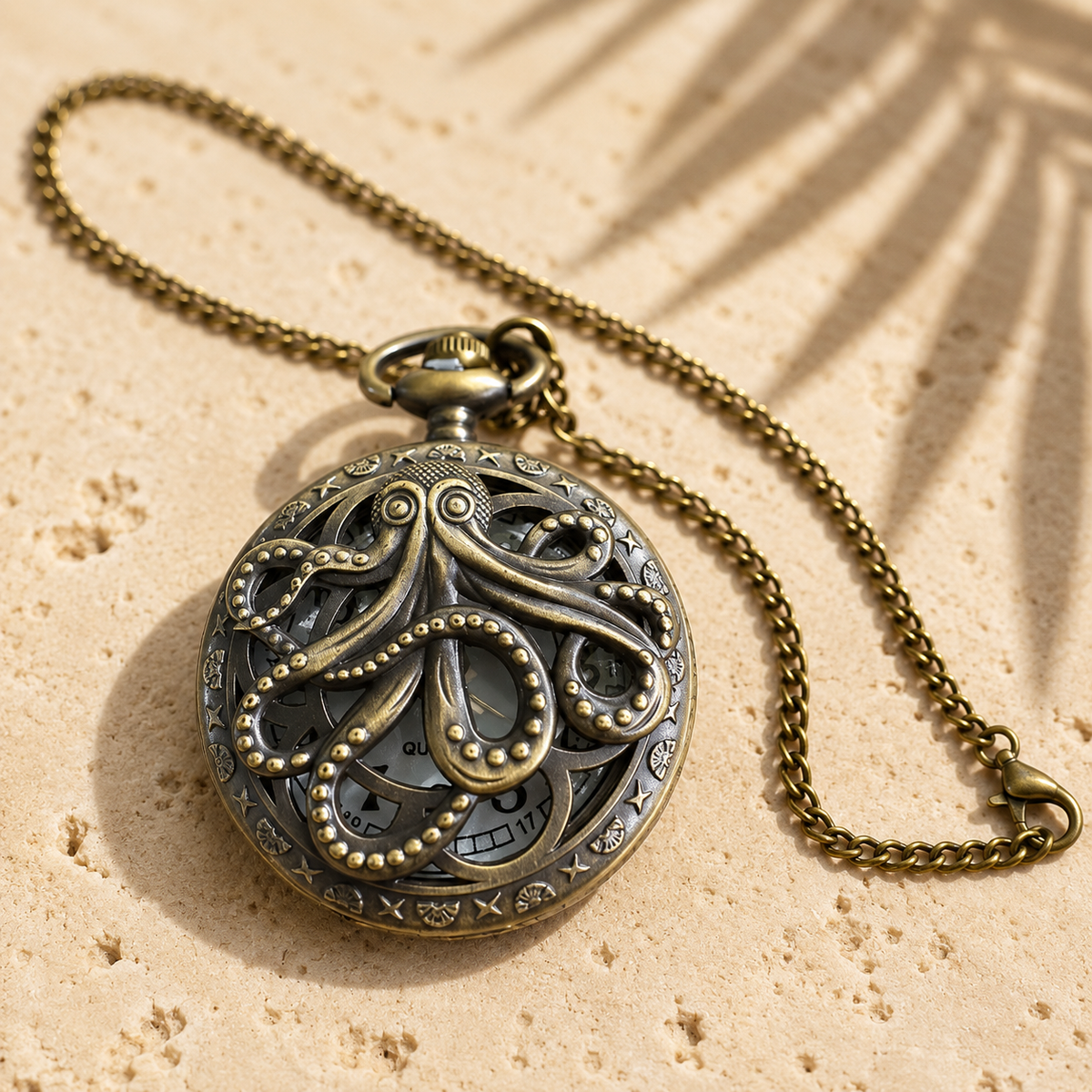 Vintage Octopus Pocket Watch Classic Design with Stainless Steel Case and Chain