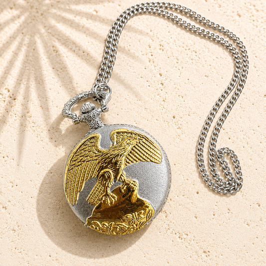 Hollow Eagle Pocket Watch Flying Eagle Carving Animal Clock with Stainless Steel Case and Chain